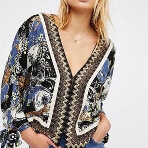 Free People Multicolor V-Neck Blouse